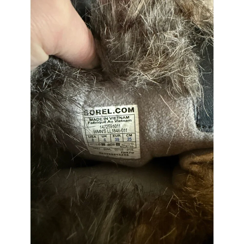 Sorel Black Quilted Waterproof Winter Boots with Faux Fur Trim - Size 8